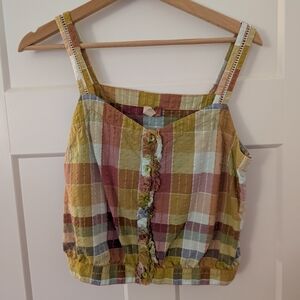 Pilcro Multi-Color Plaid Cotton Tank Top in Mustard, Green, Pink